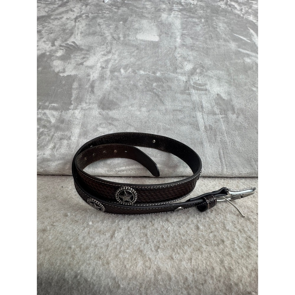 Cavender's Mens Brown Leather Basketweave Western Star Concho Belt Size 40